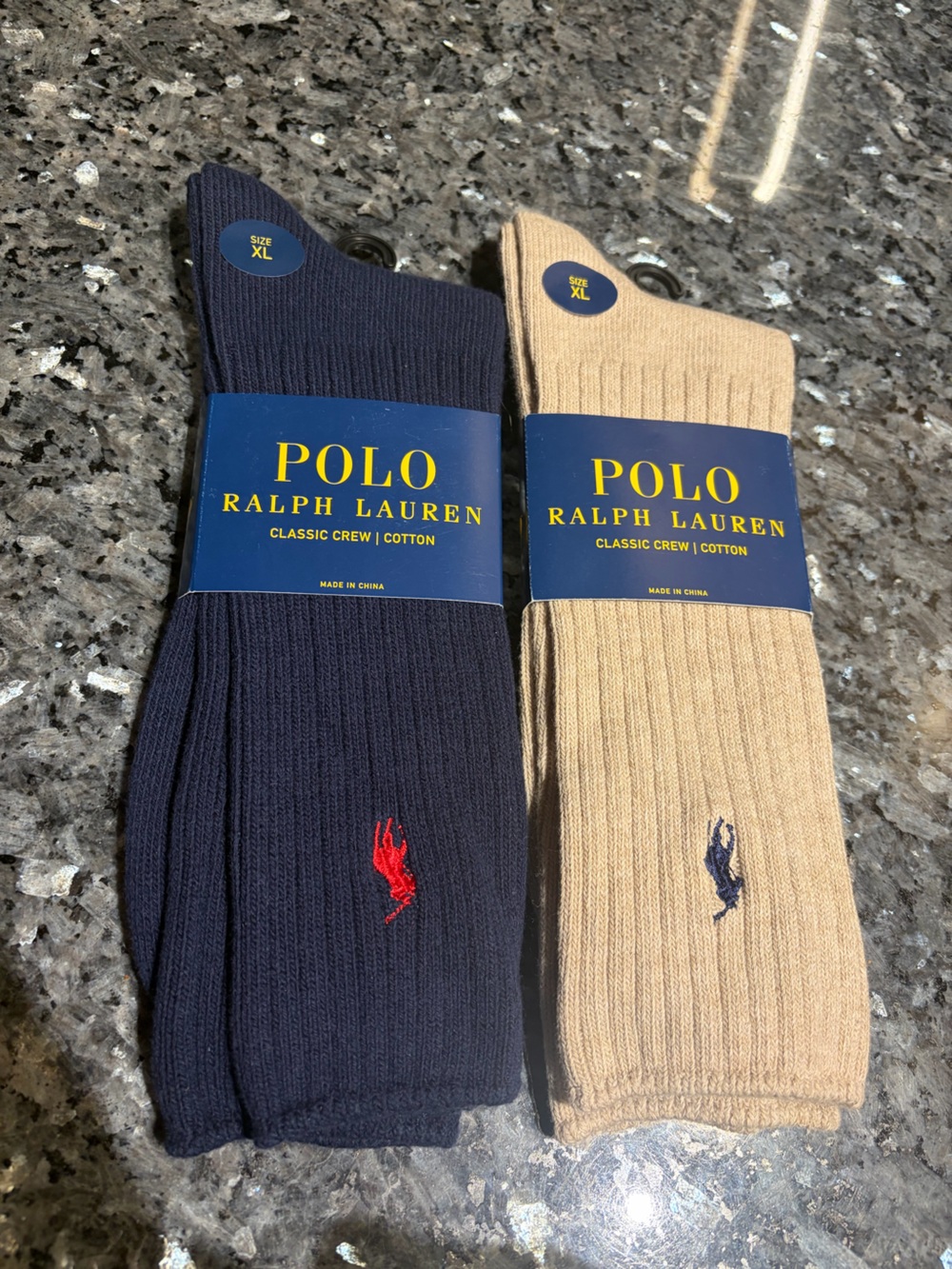 Polo Ralph Lauren Crew Socks Mens 13-16 XL Pony Logo Ribbed Cotton NEW 2 Pair